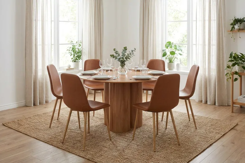 Juno Matgrupp runt 130 cm Ek med 6 Nibe Matstolar - Ek - Products - Möbler - Bord & matgrupp - Matgrupp