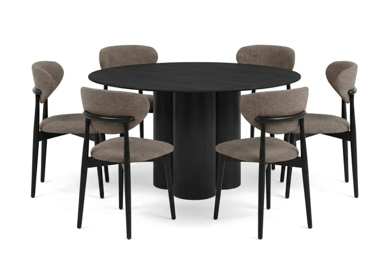 Juno Matgrupp runt 130 cm Svart med 6 Molly Matstolar - Svart - Products - Möbler - Bord & matgrupp - Matgrupp