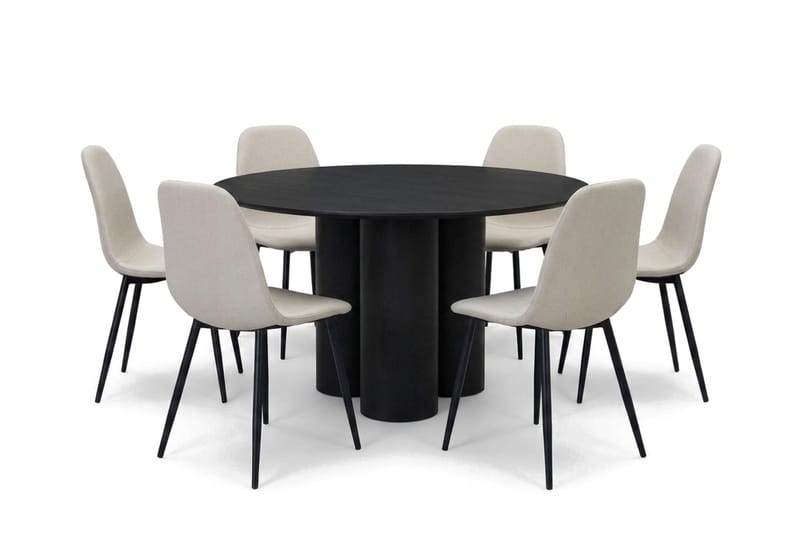 Juno Matgrupp runt 130 cm Svart med 6 Nibe Matstolar - Svart - Products - Möbler - Bord & matgrupp - Matgrupp