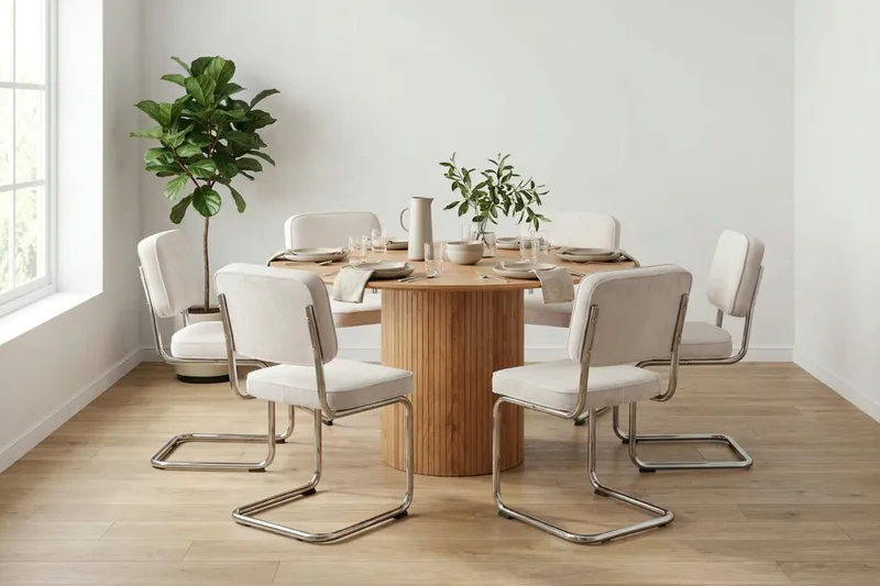 Kopparbo Matgrupp runt 130 cm Ek med 6 Milva Matstolar - Ek - Products - Möbler - Bord & matgrupp - Matgrupp