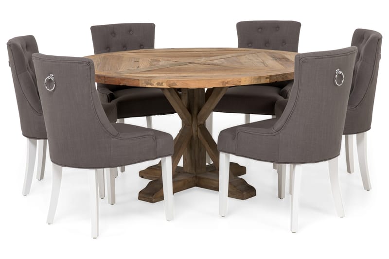 Lyon Matgrupp Ø150 cm Rund med 6 st Viktoria Stolar - Vintage Alm/Grå/Vit - Products - Möbler - Bord & matgrupp - Matgrupp