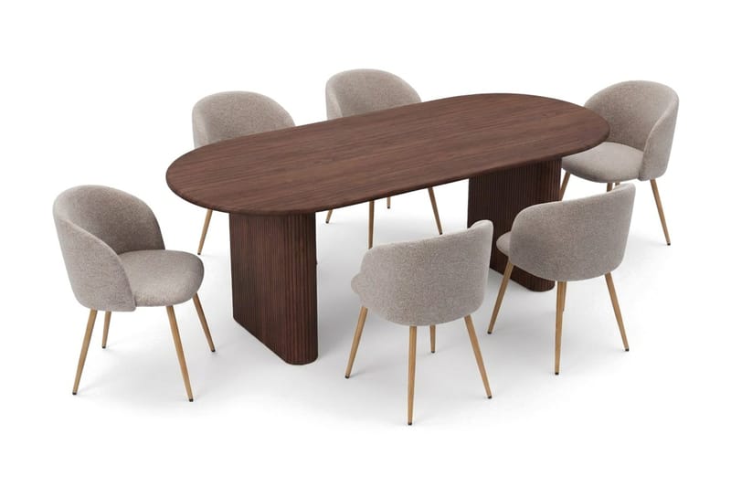 Noira Matgrupp rektangulärt 180 cm Valnöt med 6 Greya Matstolar - Valnöt - Products - Möbler - Bord & matgrupp - Matgrupp