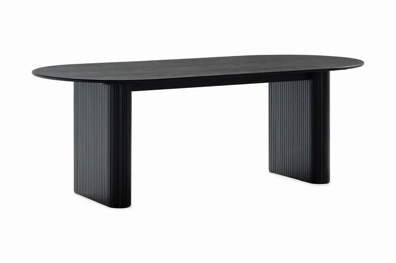 Noira Ovalt Matbord 220 cm Svart +  8 st Nibe stol grå med valnöt ben - Svart/Grå - Products - Möbler - Bord & matgrupp - Matgrupp
