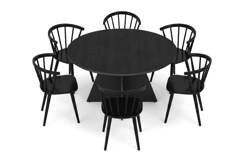 Vera Matgrupp runt 130 cm Svart med 6 Tyrö Matstolar - Svart - Products - Möbler - Bord & matgrupp - Matgrupp