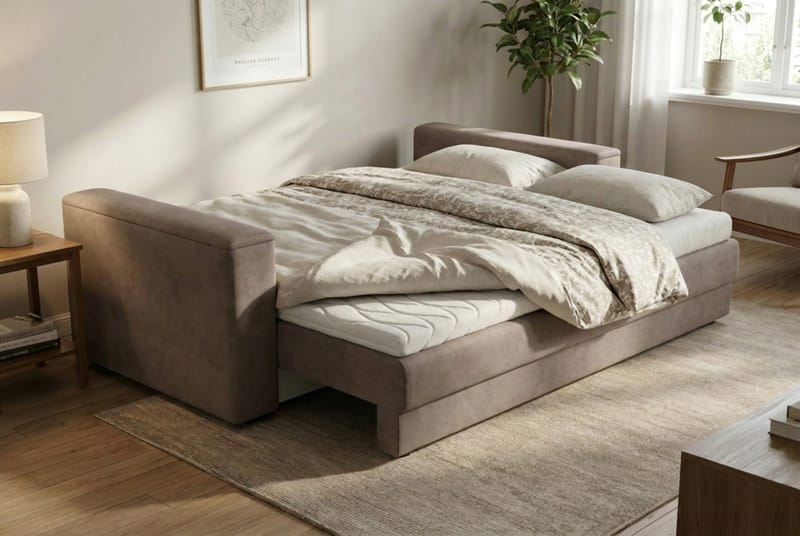 Bergen Extra djup 3-sits Bäddsoffa med Bäddmadrass i Latex och Tvättbar klädsel - Brun - Products - Möbler - Soffa - Bäddsoffa - 3 sits bäddsoffa