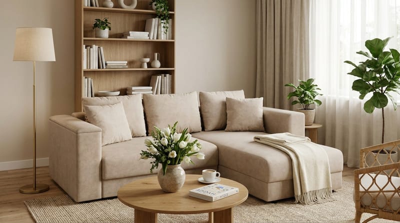 Bergen Extra djup 3-sits Bäddsoffa med Divan och Bäddmadrass i Latex och Tvättbar klädsel - Beige - Products - Möbler - Soffa - Bäddsoffa - Bäddsoffa divan