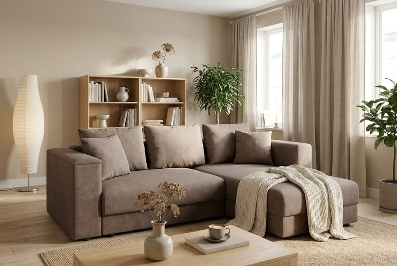 Bergen Extra djup 3-sits Bäddsoffa med Divan och Bäddmadrass i Polyesterskum och Tvättbar klädsel - Brun - Products - Möbler - Soffa - Bäddsoffa - Bäddsoffa divan