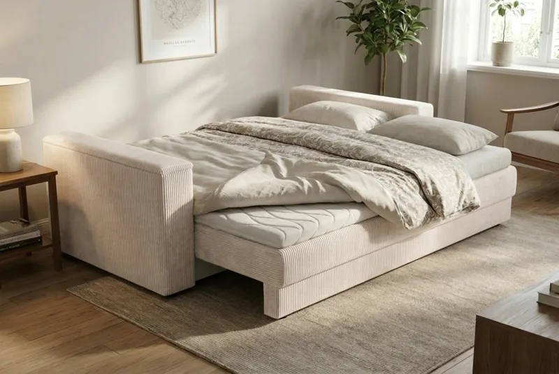 Bergen Extra djup Framåtbäddad 3-sits Bäddsoffa med Bäddmadrass i Polyesterskum och Tvättbar klädsel - Beige Manchester - Products - Möbler - Soffa - Bäddsoffa - 3 sits bäddsoffa