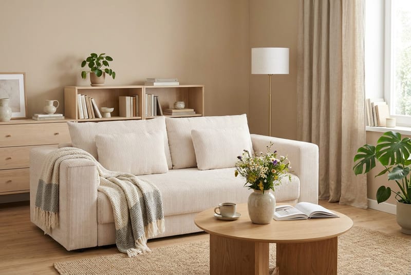Bergen Extra djup Framåtbäddad 3-sits Bäddsoffa med Bäddmadrass i Polyesterskum och Tvättbar klädsel - Beige Manchester - Products - Möbler - Soffa - Bäddsoffa - 3 sits bäddsoffa