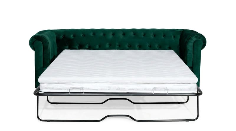 Chesterfield Lyx 3-sits Framåtbäddad Bäddsoffa med HVILA Bäddmadrass 140x200 cm Polyesterskum med Tvättbar klädsel - Grön/Vit - Products - Möbler - Soffa - Bäddsoffa - 3 sits bäddsoffa