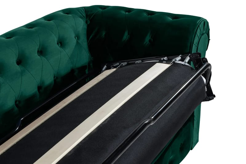 Chesterfield Lyx 3-sits Framåtbäddad Bäddsoffa med HVILA Bäddmadrass 140x200 cm Polyesterskum med Tvättbar klädsel - Grön/Vit - Products - Möbler - Soffa - Bäddsoffa - 3 sits bäddsoffa