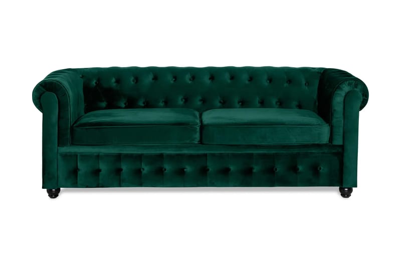 Chesterfield Lyx 3-sits Framåtbäddad Bäddsoffa med HVILA Bäddmadrass 140x200 cm Polyesterskum med Tvättbar klädsel - Grön/Vit - Products - Möbler - Soffa - Bäddsoffa - 3 sits bäddsoffa