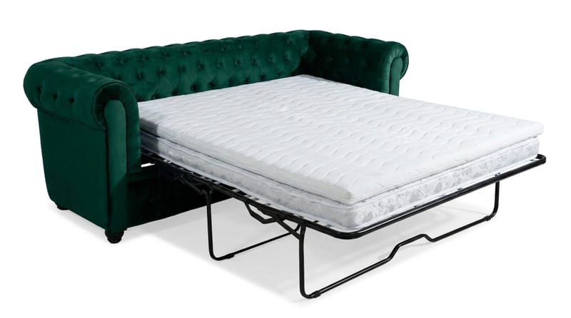 Chesterfield Lyx 3-sits Framåtbäddad Bäddsoffa med HVILA Bäddmadrass 140x200 cm Polyesterskum med Tvättbar klädsel - Grön/Vit - Products - Möbler - Soffa - Bäddsoffa - 3 sits bäddsoffa