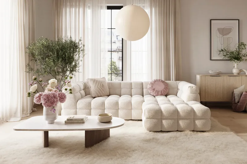 Elise 4-sits Bubblig Soffa med Divan Höger - Beige - Products - Möbler - Soffa - Divansoffa & schäslongsoffa - 4 sits soffa med divan