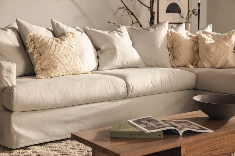 Menard 4-sits Högervänd L-formad Djup Schäslongsoffa i Tyg - Ljusgrå - Products - Möbler - Soffa - Divansoffa & schäslongsoffa - 4 sits soffa med divan