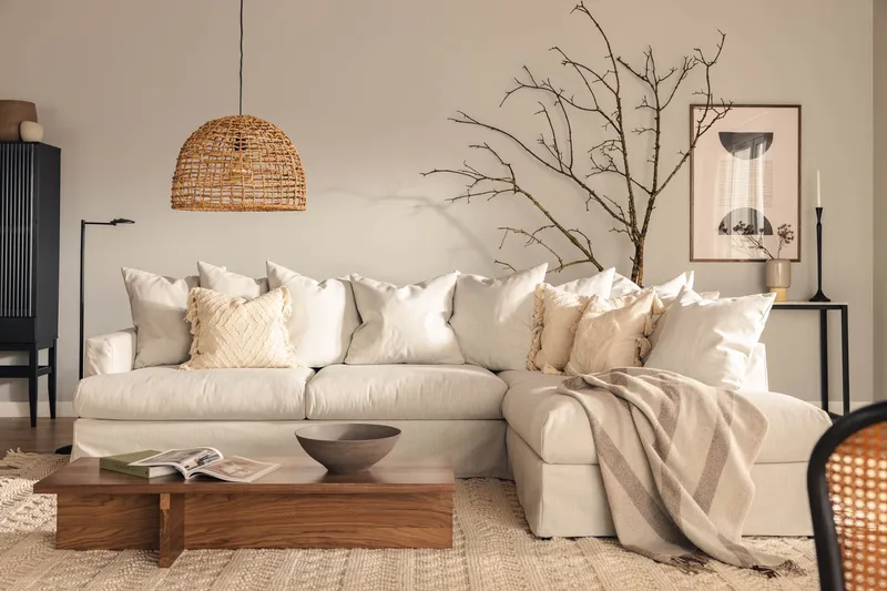 Menard 4-sits Högervänd L-formad Djup Schäslongsoffa i Tyg - Ljusgrå - Products - Möbler - Soffa - Divansoffa & schäslongsoffa - 4 sits soffa med divan