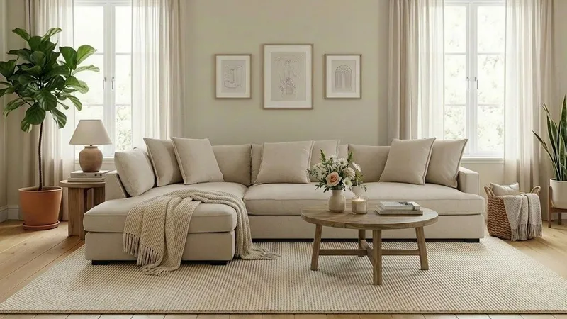 Rossita Lyx 4-sits Vänstervänd L-formad Extra Djup Schäslongsoffa i Tyg - Beige Tyg - Products - Möbler - Soffa - Divansoffa & schäslongsoffa - 4 sits soffa med divan