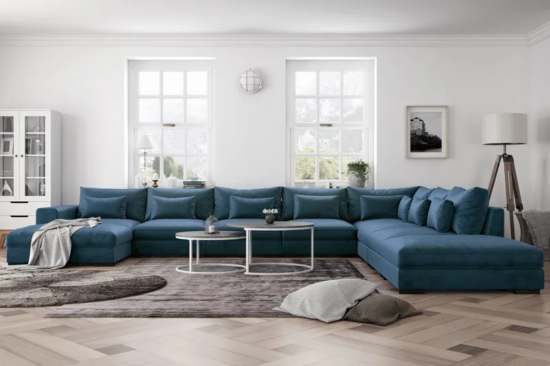 Dubai U-modulsoffa Large med Divan Vänster Sammet Extra Djup - Blå - Products - Möbler - Soffa - Modulsoffa - Komplett modulsoffa