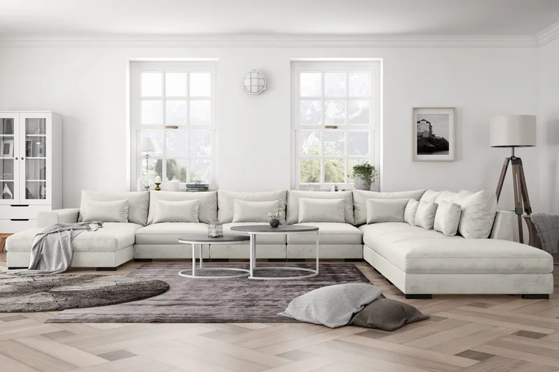 Dubai U-modulsoffa Large med Divan Vänster Sammet Extra Djup - Vit - Products - Möbler - Soffa - Modulsoffa - Komplett modulsoffa