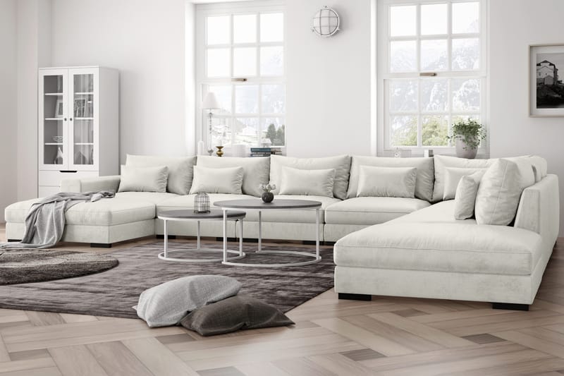 Dubai U-modulsoffa Large med Divan Vänster Sammet Extra Djup - Vit - Products - Möbler - Soffa - Modulsoffa - Komplett modulsoffa