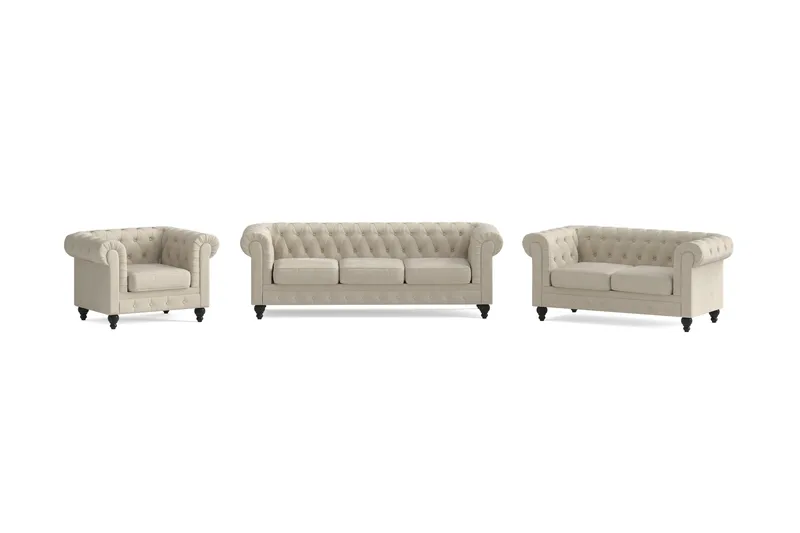 Chesterfield Lyx Soffgrupp 3-sits+2-sits+Fåtölj - Beige - Products - Möbler - Soffa - Soffgrupp - Chesterfield soffgrupp