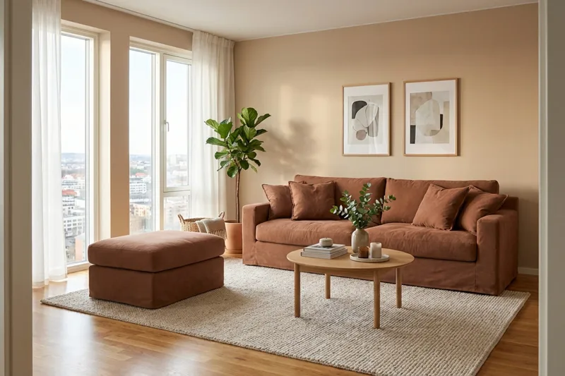 Valencia Extra Djup 3-sits soffa + fotpall med avtagbar och tvättbar klädsel - Rödbrun - Products - Möbler - Soffa