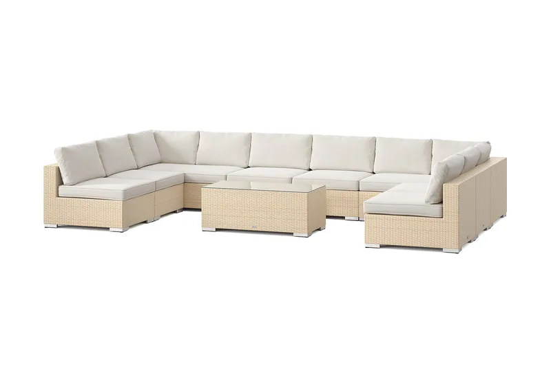Bahamas U-formad utomhus loungegrupp med öppet avslut, 9-sits med bord - Beige - Products - Utemöbler & utemiljö - Loungemöbler - Loungeset & loungegrupp