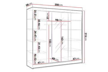 Cyria Garderob med Spegel 200x215 cm - Vit/Svart - Products - Förvaring - Garderober & garderobssystem