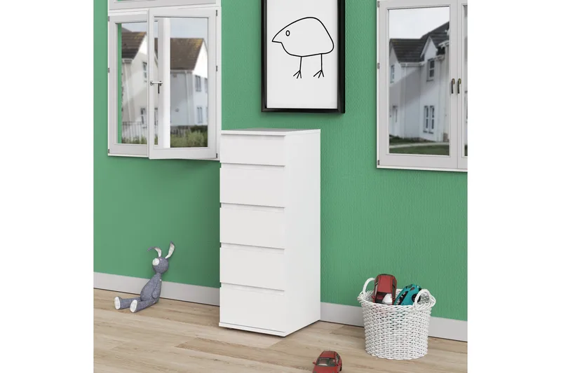 Rengo Byrå Smal 5 Lådor - Vit - Products - Förvaring - Förvaringsmöbler - Byrå - Hallbyrå