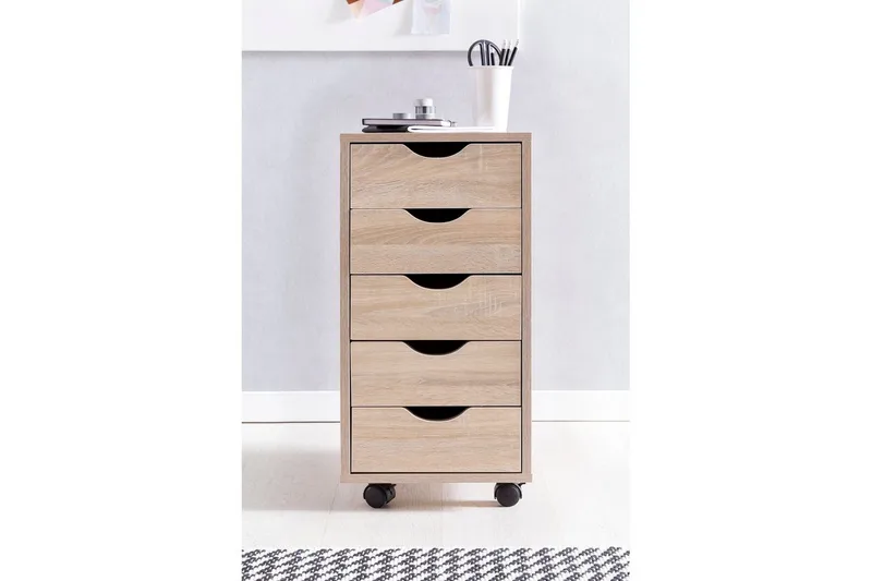Rullkontejner Wohnling 5 lådor med folierad spånskiva och hjul, modern stil Sonoma - Sonoma - Products - Förvaring - Förvaringsmöbler - Byrå - Hurts
