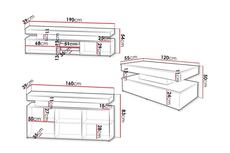 Glenndale Möbelset För Vardagsrum - Svart - Products - Förvaring - Förvaringsmöbler - Möbelset för vardagsrum