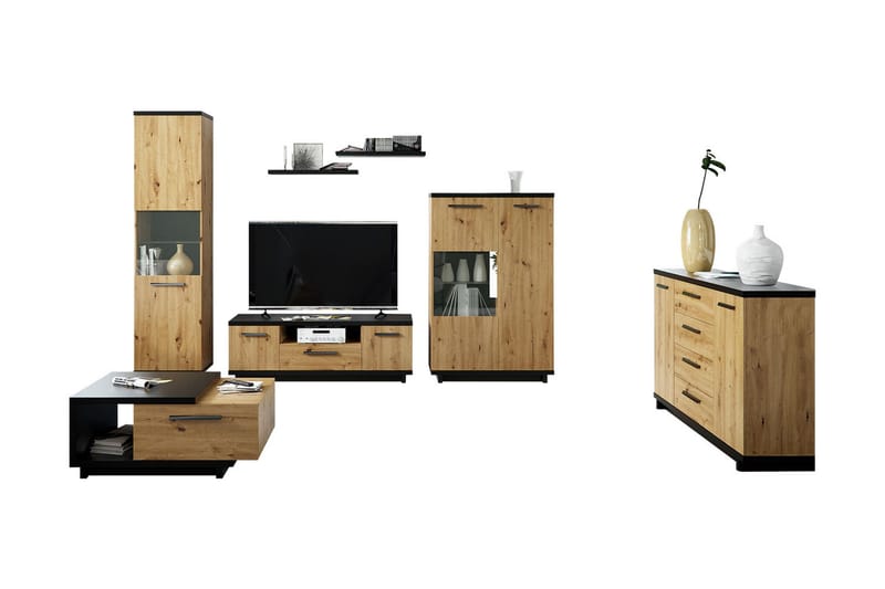 Ines Vardagsrumsset LED-belysning - Ek/Svart - Products - Förvaring - Förvaringsmöbler - Möbelset för vardagsrum