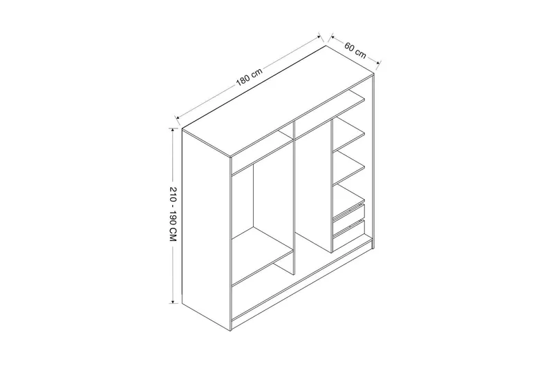 Fruitland Garderob 180 cm - Ek/Grå/Vit - Products - Förvaring - Garderober & garderobssystem - Garderobsskåp