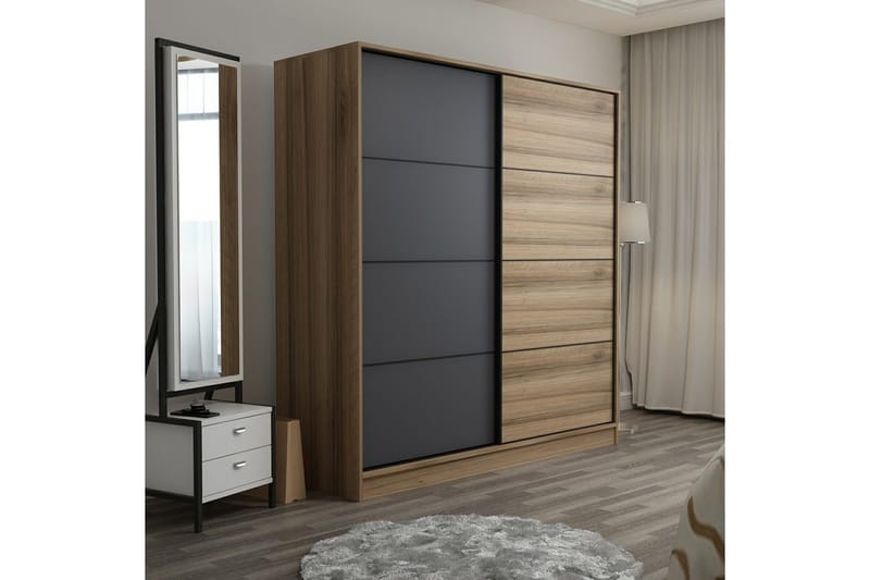 Fruitland Garderob 220 cm - Grå/Brun/Ek - Products - Förvaring - Garderober & garderobssystem - Garderobsskåp
