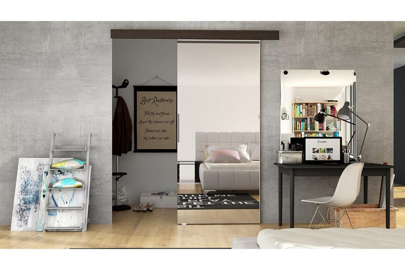 Nemanja Skjutdörr 86x205 cm LED-belysning - Brun - Products - Förvaring - Garderober & garderobssystem - Garderobsdörr - Skjutdörr garderob & walk-in closet
