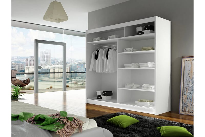 Prag Garderob 180x57x215 cm LED-belysning - Vit/Svart - Products - Förvaring - Garderober & garderobssystem - Garderobsskåp