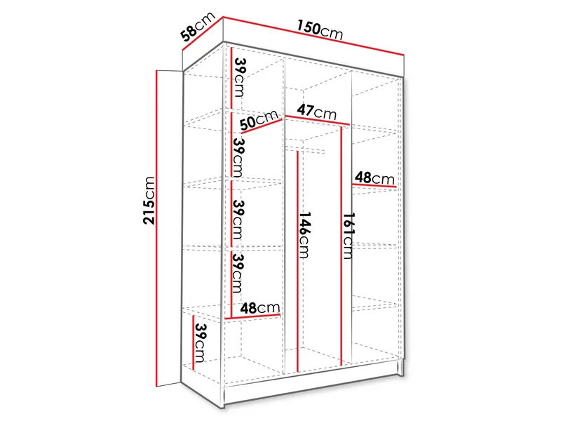 Herrljunga Garderob med Spegel 150x215 cm - Brun/Svart/Spegel - Products - Förvaring - Garderober & garderobssystem