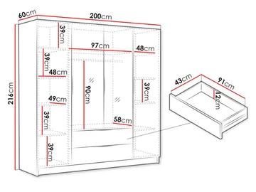 Kelros Garderob med Spegel 200x216 cm - Brun - Products - Förvaring - Garderober & garderobssystem