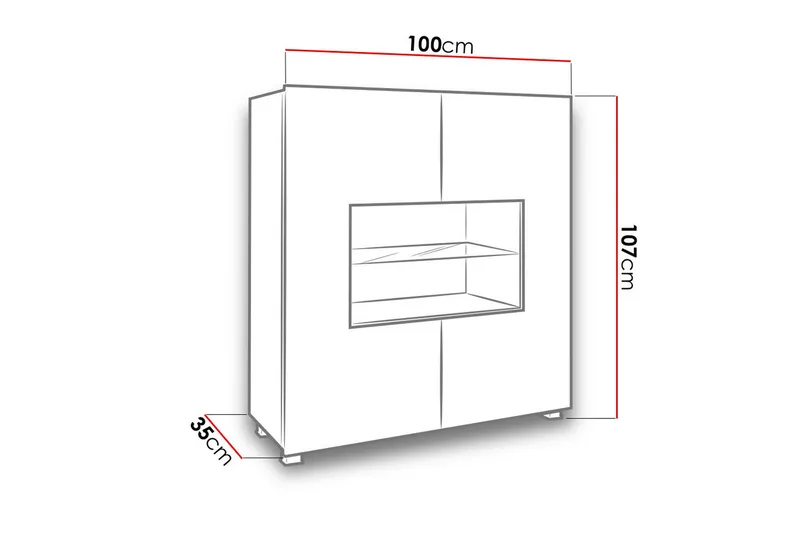 Frick Vitrinskåp Vit LED Belysning 35 cm djup 100 cm bred 107 cm hög Ljust Trä Glas - Vit Högglans/Vit Led-Belysning - Products - Förvaring - Skåp - Vitrinskåp