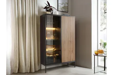 Klinkerville Vitrinskåp Glasdörr med Belysning 39 cm djup 10 cm - Svart Trä / Brun / Ribbad - Products - Förvaring - Skåp - Vitrinskåp