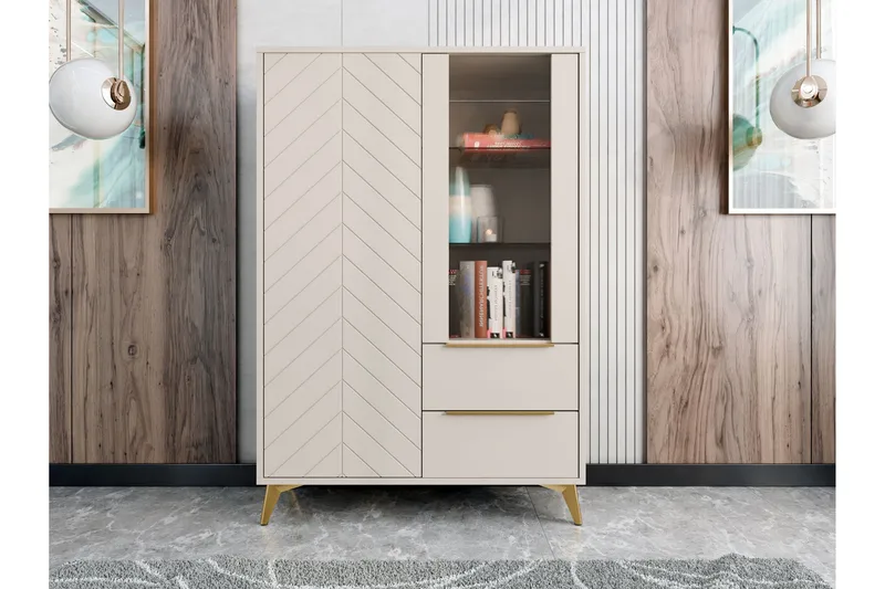 Vemdalen Vitrinskåp 104x150 cm - Beige - Products - Förvaring - Skåp - Vitrinskåp