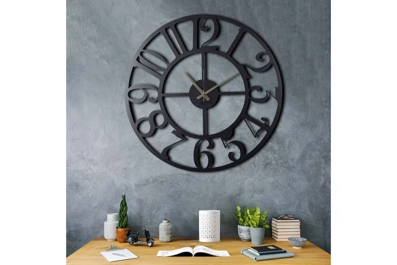 Dekorativ Metallväggklocka - Svart - Products - Inredning - Väggdekor - Väggklocka & väggur