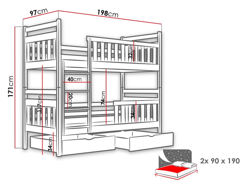 Bridgeorth Våningssäng Två Liggplatser 90x190 cm - Beige - Products - Möbler - Barnmöbler - Barnsäng & juniorsäng - Loftsäng barn