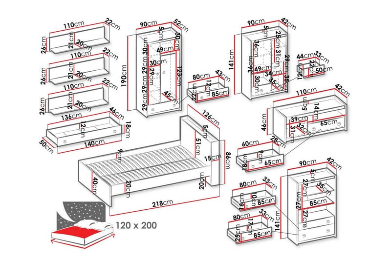 Rathmore Möbelset För Barnrum - Grå - Products - Möbler - Barnmöbler - Barnmöbelset