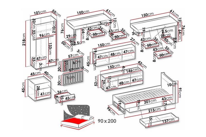 Rathmore Möbelset För Barnrum - Svart - Products - Möbler - Barnmöbler - Barnmöbelset
