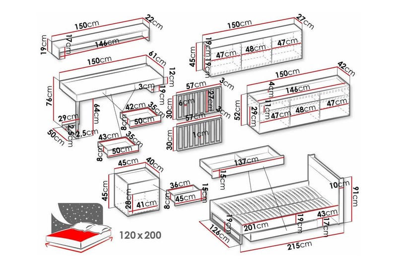 Rathmore Möbelset För Barnrum - Svart - Products - Möbler - Barnmöbler - Barnmöbelset