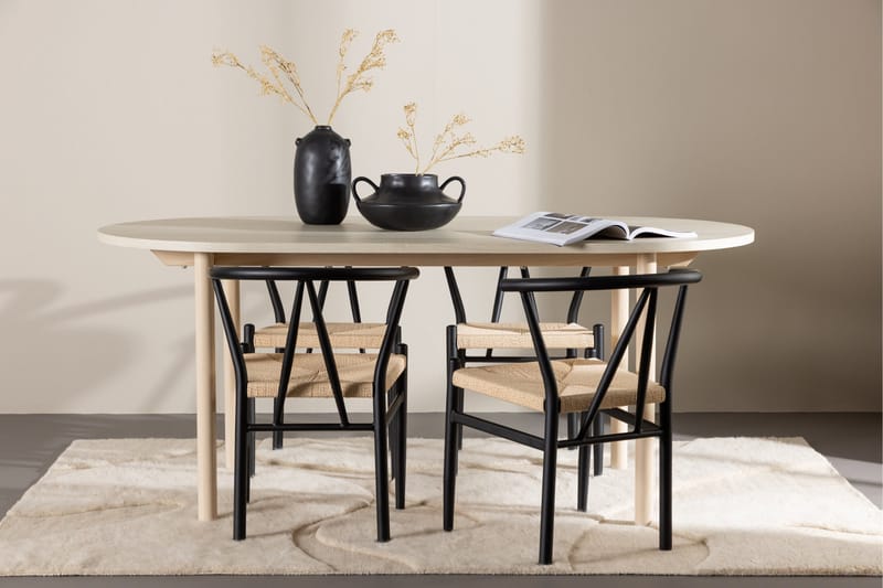Andy Matgrupp 180 cm Oval med 4 Alfons stolar - Whitewash/Svart - Products - Möbler - Bord & matgrupp - Matgrupp