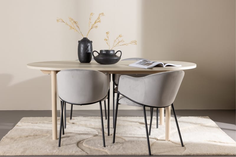 Andy Matgrupp 180 cm Oval med 4 Evelina stolar - Whitewash/Grå - Products - Möbler - Bord & matgrupp - Matgrupp