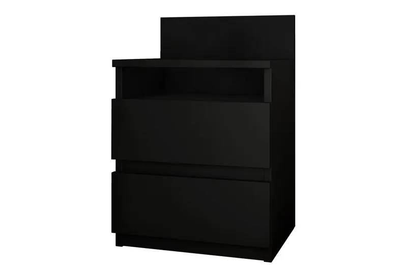 Basildon Sängbord 40 cm med Förvaring 2 Lådor + Hylla, Svart