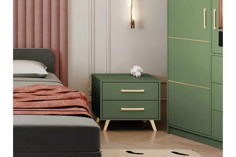 Escaldes Sängbord 54 cm - Matt Grön/Guld - Products - Möbler - Bord & matgrupp - Avlastningsbord & sidobord - Sängbord & nattduksbord